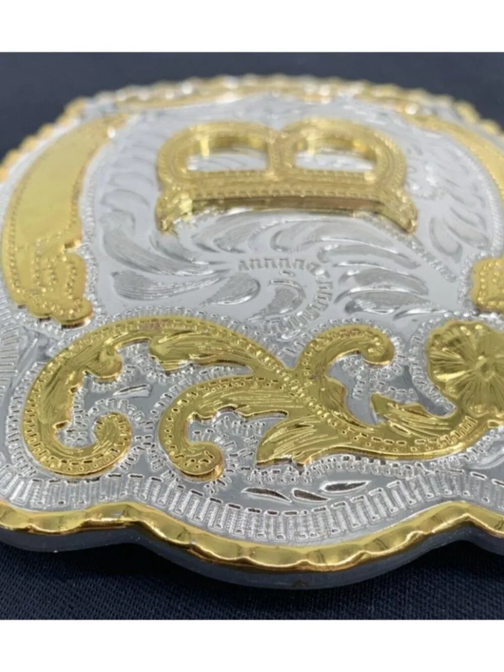 Montana Silversmiths Silverplate Initial B Silver Gold Boarder Buckle Large 5.5